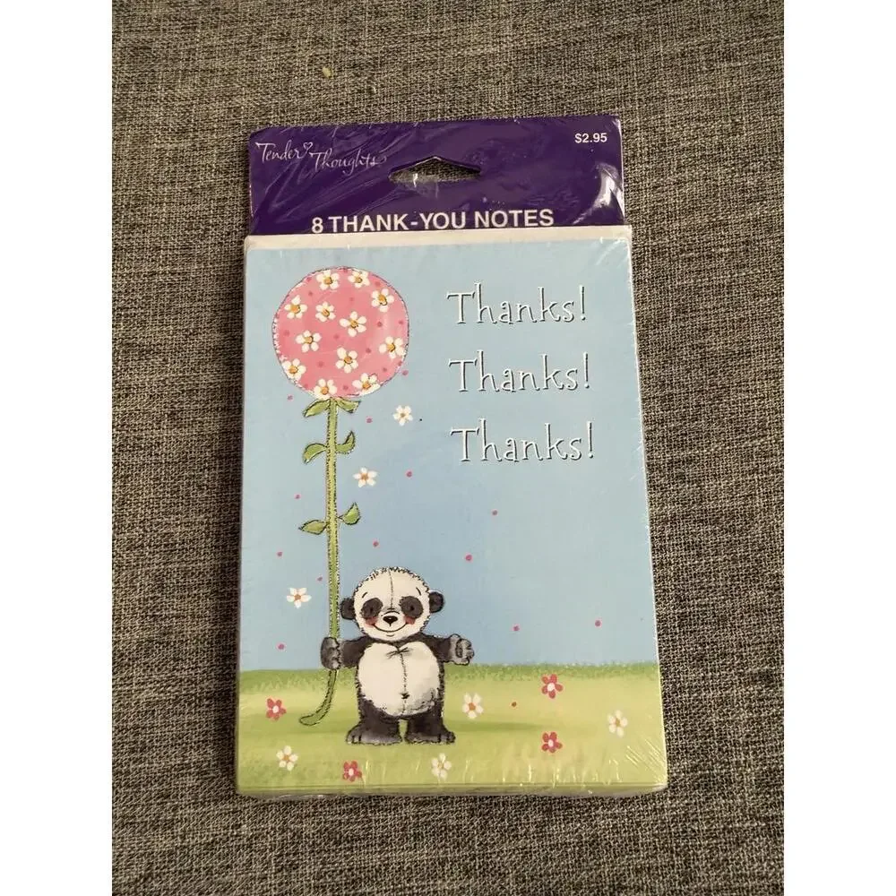 Tender Thoughts Thank You Cards Panda Bear Balloon 8 Pack Sealed